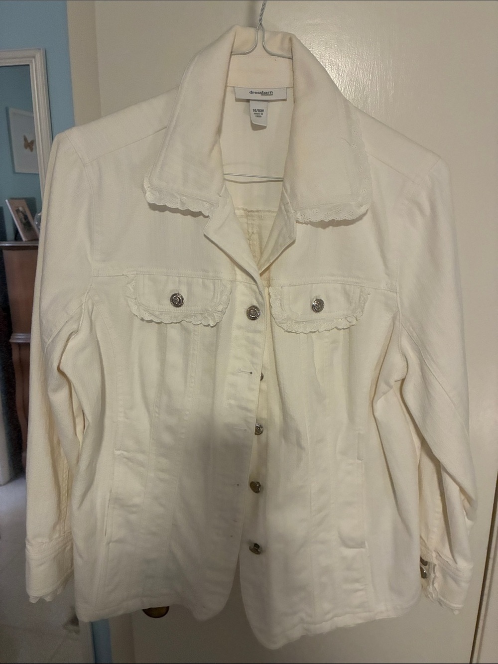 Dress Barn White Scalloped-Trim Denim Jacket